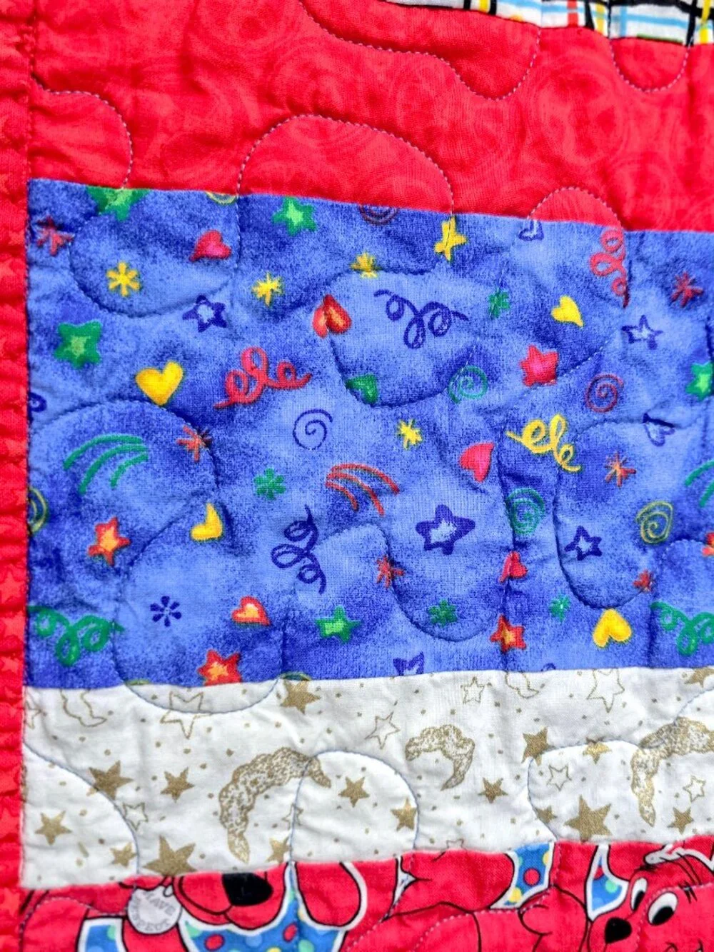 Retro Handmade Baby Quilt 36x45 | Clifford The Big Red Dog Crib Blanket